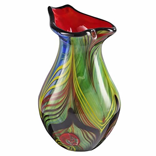 Hand Blown Abstract Teardrop Art Glass Vase for Decor 9.5" tall Multicolor - Picture 3 of 7