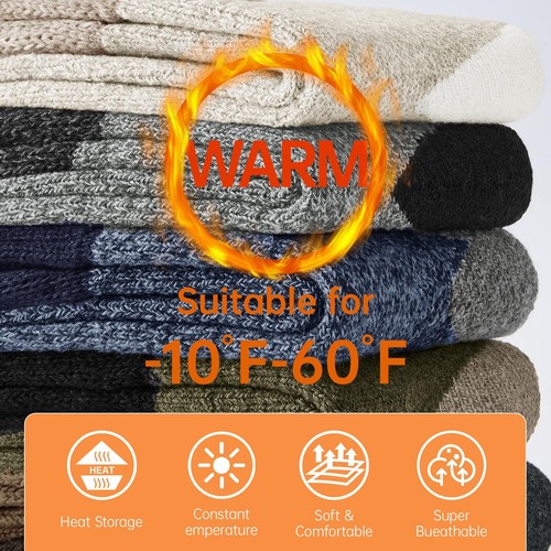 Wool Socks for Men Cold Weather Thermal Warm Crew Socks for Winter Thick Hiki... - Picture 5 of 6