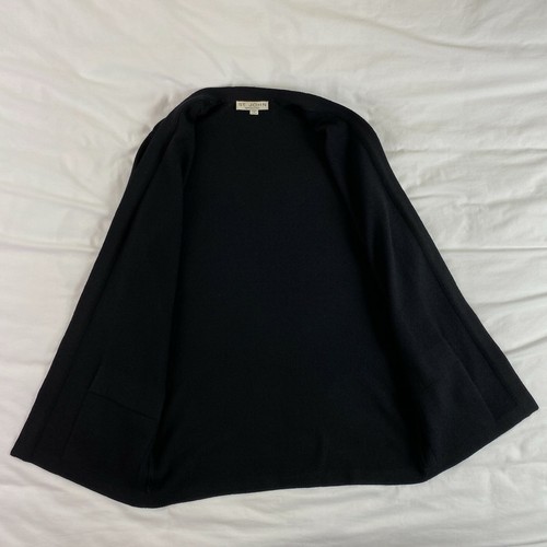 St John Separates Medium Long Open Front Cardigan Black Knit Jacket Logo Buttons - Picture 3 of 7