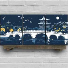 3pcs Beautiful Arch Bridge Moon Metal Print  Ready to Hang Art