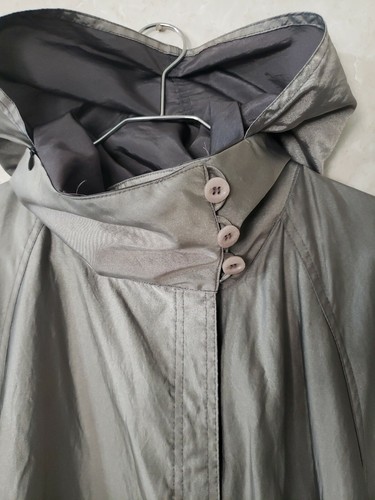 MYCRA PAC M/L Cowel Neck Hideaway Hood Reversible Silver Grey Open Cape Belt - Picture 4 of 7