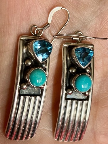 LAUFBÄR NAVAJO TÜRKIS EDELSTEINE STERLINGSILBER ANHÄNGER OHRRING SET MG - Bild 4 von 10