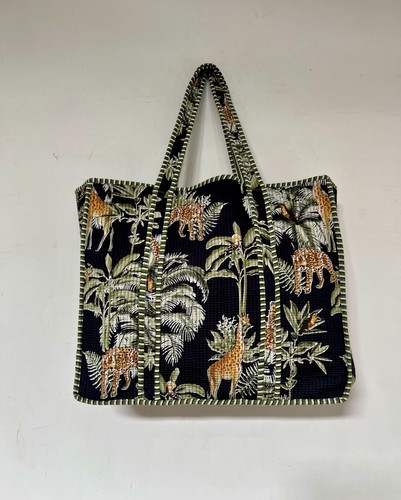 Indian Black Giraffe Print Quilted Handbag Shoulder Bag Women Cotton Handbag US - Picture 2 of 4