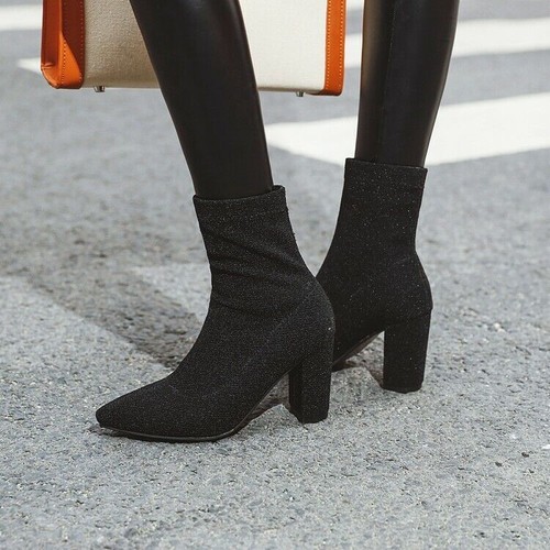 Nuevo Mujeres Botines Tacones Cuadrados Botas Tirar Botines Zapatos Mujer Talla 4-16 - Imagen 5 de 13