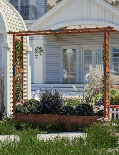Wood Raised Garden Bed 77"x17"x72" Planter Box with Side Trellis & Hanging Roof - Picture 7 of 7