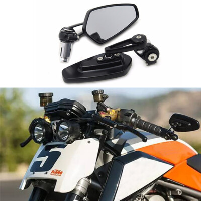 3 Round 7/8 Handle Bar End Side Mirrors Black For Motor Naked Buell