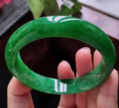 Bracciale 57MM grado naturale AAA verde ghiaccio giada birmana giadeite certificato - Foto 1 di 6