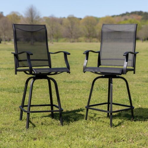 Patio Bar Stools Set of 2 Bar Height Swivel BarChairs Outdoor Kitchen Barstools - Picture 29 of 30