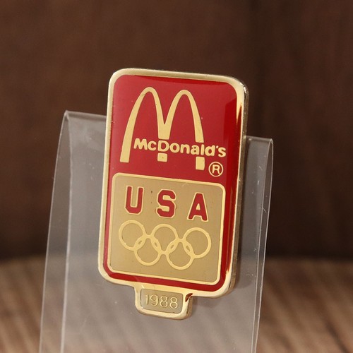 McDonalds 1988 Calgary Winter Olympics USA Sponsor VTG Lapel Pin Gold Red New