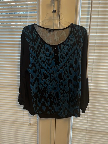 Carol Rose Gr. PXL Bluse Türkis Schwarz Farbe Leicht Langarm Neu - Bild 1 von 7