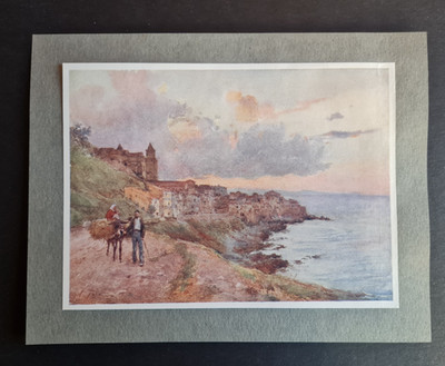 Antiker Druck 1911 - Cefalu bei Sonnenuntergang - Sizilien - Italien - Alberto Pisa