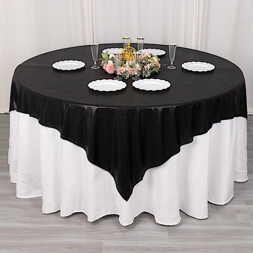 72" x 72" BLACK Polyester Square TABLE OVERLAY Glitter Sequin Dots Party Events - Picture 6 of 8