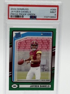 Jayden Daniels 2024 Panini Donruss Rated Rookie Press Proof Green #389 RC PSA 9