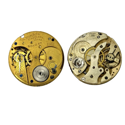 Waltham 1902 Armbanduhrwerke 2 Stück mechanische Emaille 14S, 12S Teile (808)