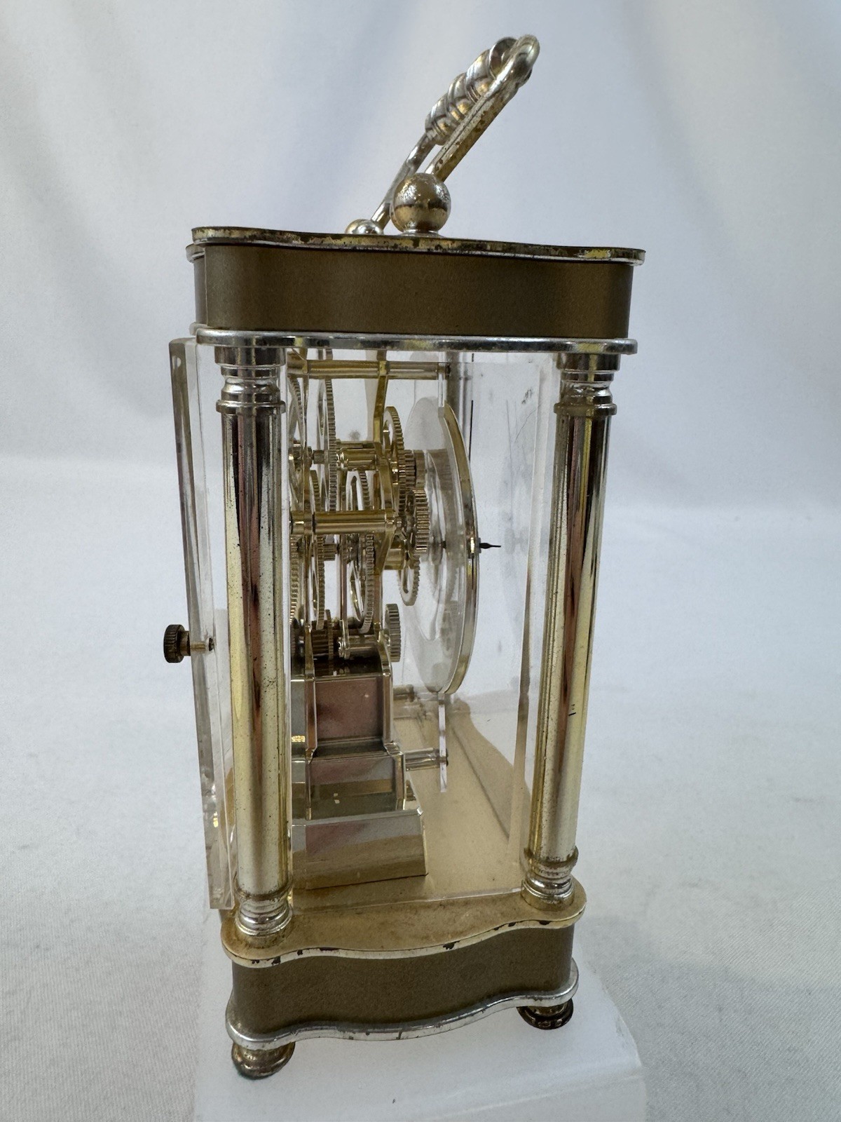 Bulova B1341 Carriage Clock West Germany Skeleton Brass Tone Mantel Table Clock