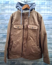 Levi's Canvas Jacket Brown Full Zip Fleece Lined Hooded Workwear Trucker -Mens M