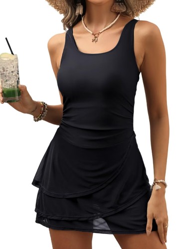 Damen Einteiler Badekleid Badeanzug Bauchkontrolle Bescheiden Schwimmkleid Badeanzug...