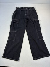 RSQ Black Cargo Pants Mens XXL 100 Cotton Elastic Waist Baggy Skate Workwear