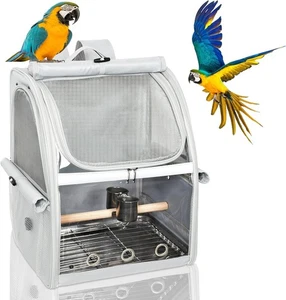 Bird Carrier Bag Bird Travel Cage W/ Standing Perch & Indestructible Stainless