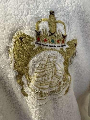 Bademantel Midi Damen Frottee  weiß 100% Baumwolle Größe L mit Stickerei in Gold - Bild 4 von 11