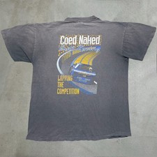 Vintage 90s Single Stitch Coed Naked Auto Racing T-Shirt Mens L Gray made in USA