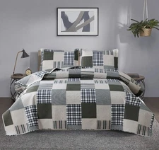 Jessy Home Bedspread Set Queen Line Plaid Patchwork Stripe Line Style Quilt Set
