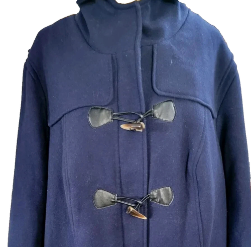 WOMAN WITHIN NAVY BLUE WOOL BLEND DUFFLE COAT HOODED PARKA DUFFEL~18W - Picture 16 of 16