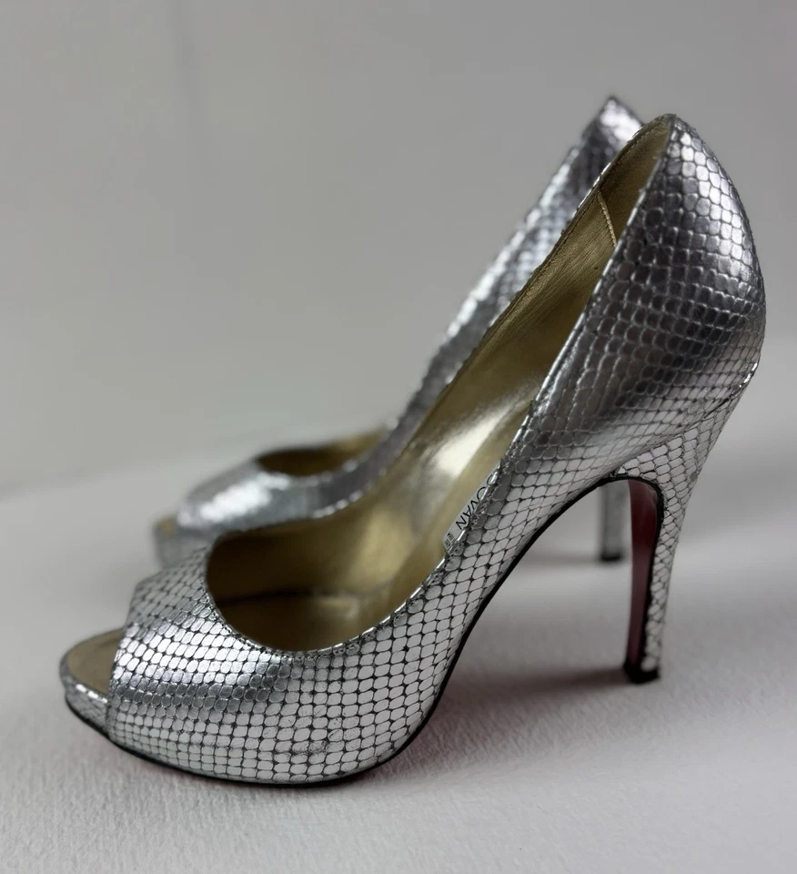 Scarpe décolleté open toe argento trama pitone Luciano Padovan - Made In Italy - Immagine 2 di 4