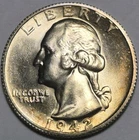 1942S Washington Silver Quarter. Choice Uncirculated. Toned