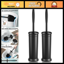 Toilet Brush Set 2 Pack - Extra Long Handle, Covered Holder, Space Saving, Deep