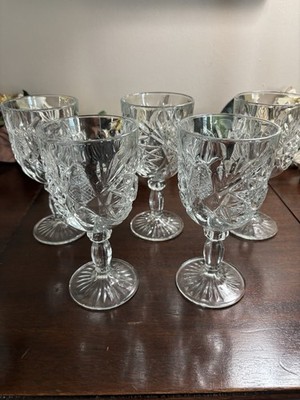 SET OF 5 Libbey Hobstar  Star of David  Clear Glass Wine/Water Goblets