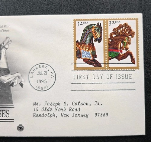 US FDC # 2978 - 2979 Carousel Horses 1995. - Picture 4 of 6