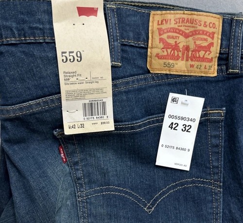 Pantalones de mezclilla Levis 559 para hombre relajados pierna recta 42x32 trabajo modernos informales elásticos NUEVO - Imagen 9 de 9