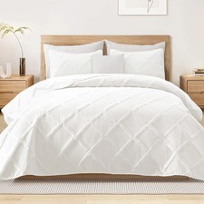 Quilts Queen Size, White Soft Bedspreads with 2 Pillow Shams, Modern Striped P