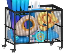 150 Gallon Swimming Pool Storage Bin, Outdoor Rolling Pool Toy Organizer Cart...