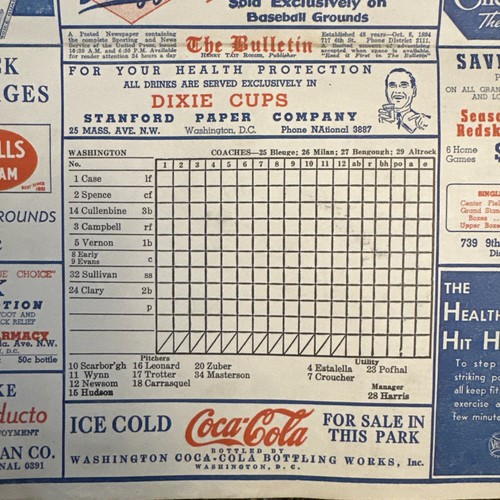Vintage MLB Score Card - 1942 - The Washington Senators V Philadelphia - Unused - Picture 4 of 5
