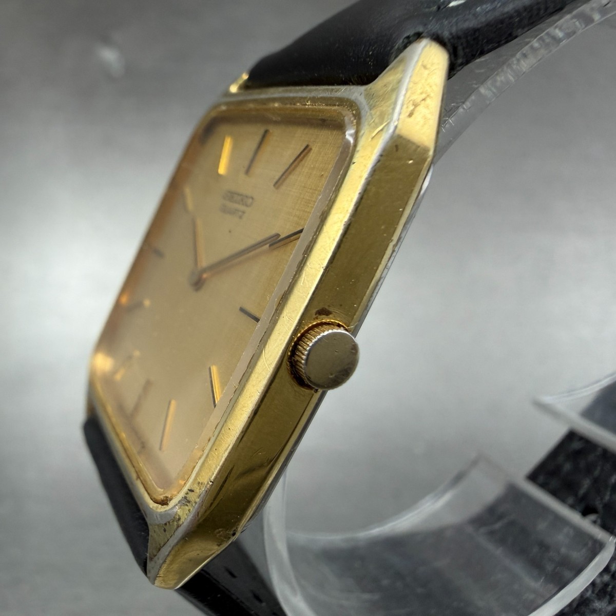 Seiko Tank Watch Men 27mm Champagne Dial Gold Tone Octagon 7430