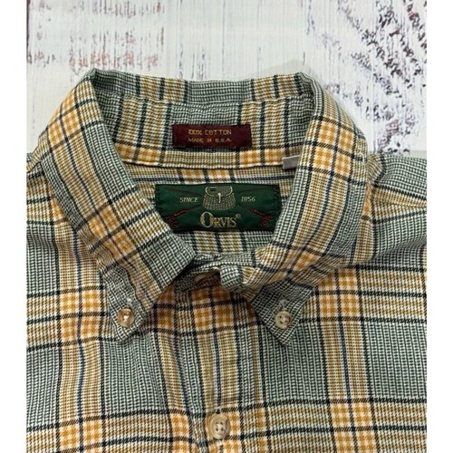 Vintage Orvis Shirt Mens Size M Button Up Green Plaid Cotton Rugged Preppy - Picture 3 of 6