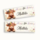Personalised Pastel Highland Cow Birthday Banner | Floral Farm Party Sign D2