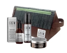 Men's American Crew Beard Care Dopp Kit Travel Bag Cleanser Serum Balm Grooming