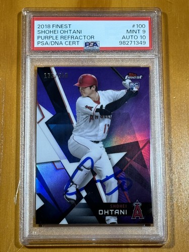2018 Finest Shohei Ohtani Autograph Purple Refractor /250 #100 PSA 9/DNA 10 POP1