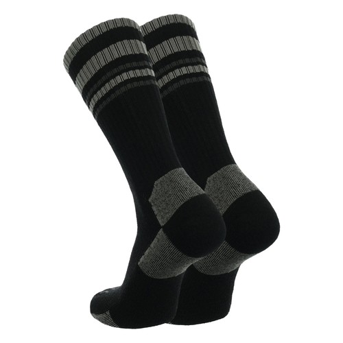 TCK Striped Merino Wool Hiking Socks For Men & Women - Black/Grey - Medium - Picture 2 of 5