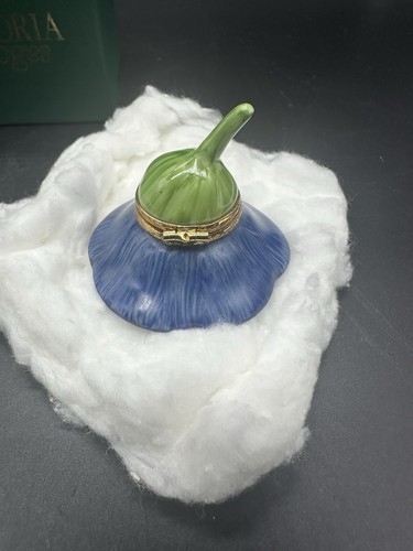 Rochard Limoges France Peint Main Pansy Box Blue Yellow Bee Clasp - Picture 10 of 10