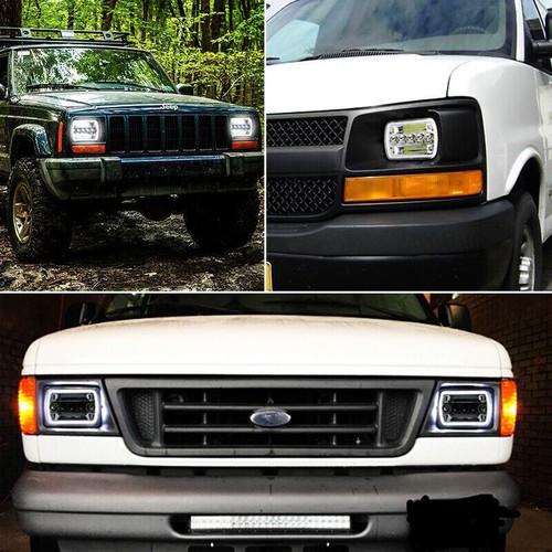 For 1983-95 Mitsubishi Mighty-Max Pair Chrome 7x6" LED Headlight DRL Angel Eyes - Picture 7 of 12