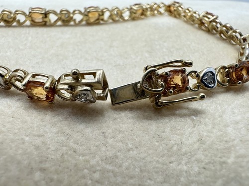 10K Solid Yellow Gold Garnet Diamond Heart Tennis Bracelet 7.25"in 7g Minty!:) - Picture 10 of 14