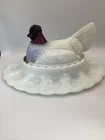 Fenton Milk Glass Purple Slag Hen Server Deviled Egg Plate Hen On Nest Dish VTG