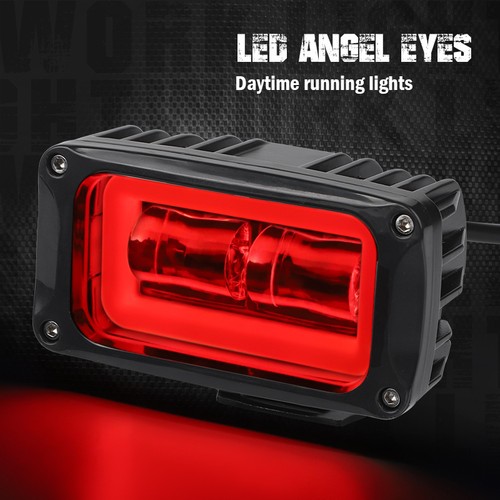 2X 4" LED Work Light Bar Flood Spot Driving Red Halo Angle Eye Offroad Truck SUV - Picture 5 of 10