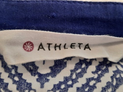 Athleta XL Cotton Blend Blue White Cover-up Tunic Top Tassels Boho Caftan - Picture 8 of 13