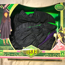 Wicked Elphaba Witch Girls Costume Complete Outfit Black Dress w/ Cape Size 4-6