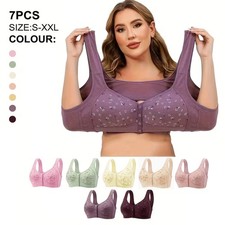 7 Pcs Daisy Bras Older Women Wireless Snap Closing Bra Comfort Senior Bra US